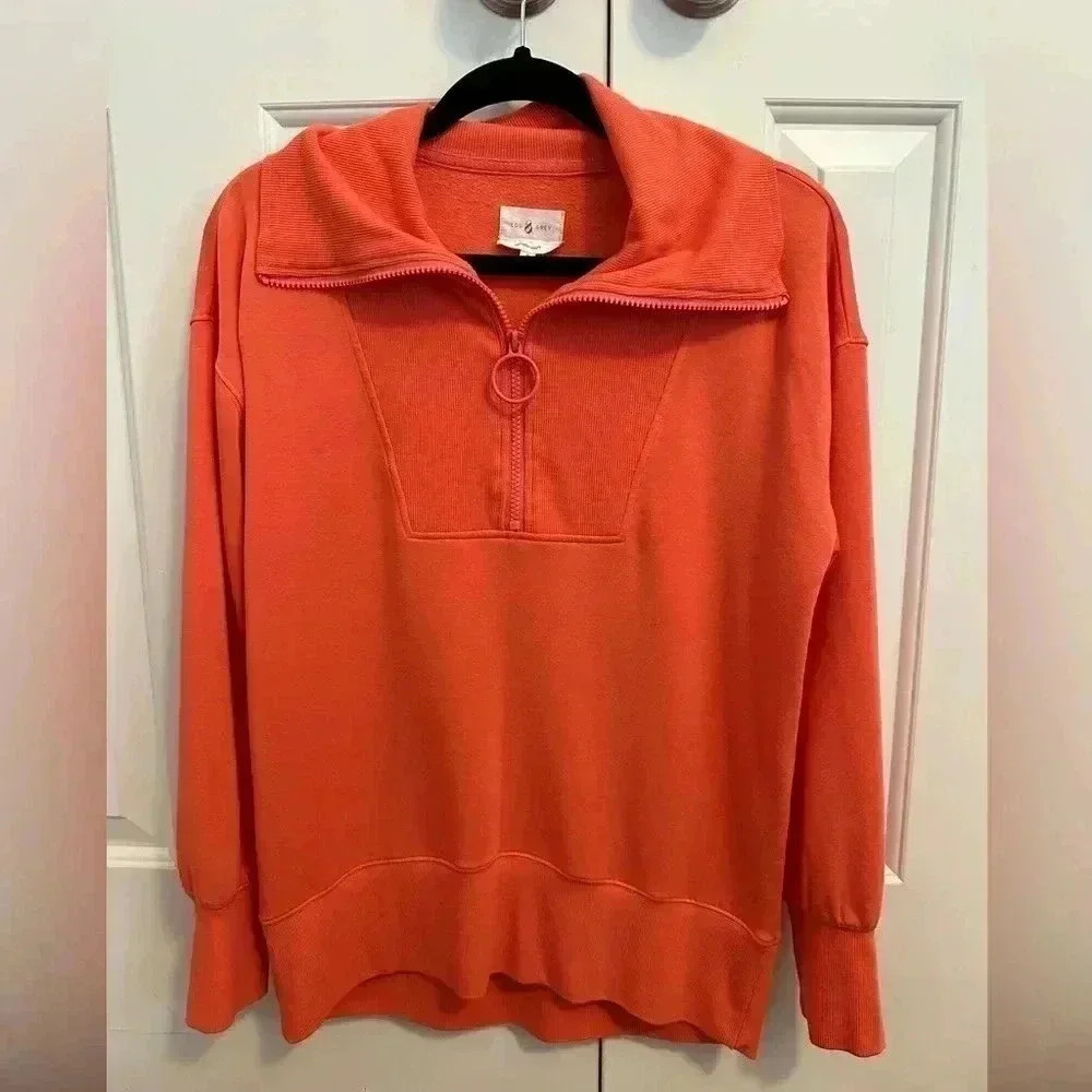 Lou & Grey Signaturesoft Coral Pink Zip Up Shirt size Small